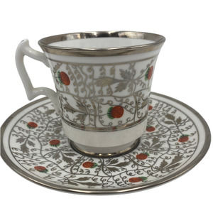 Royal Chelsea Teacup & Saucer 2242A Strawberries Silver